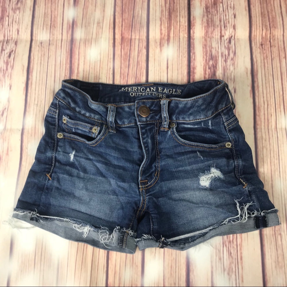AE Super Stretch Distressed Denim Shorts
